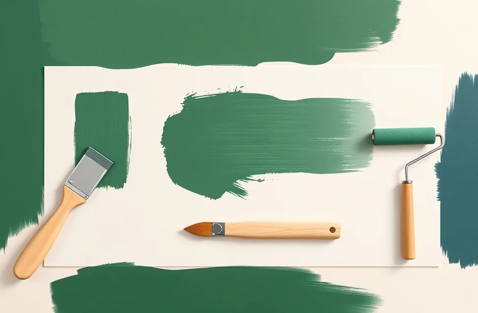 Outils de peinture disposés dans l'ordre des étapes du chantier