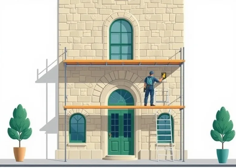Ravalement de façade en pierre, nettoyage et application d'enduit