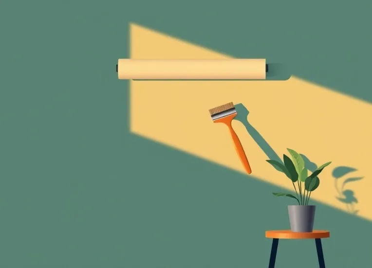 Pose de papier peint, rouleau et brosse à maroufler